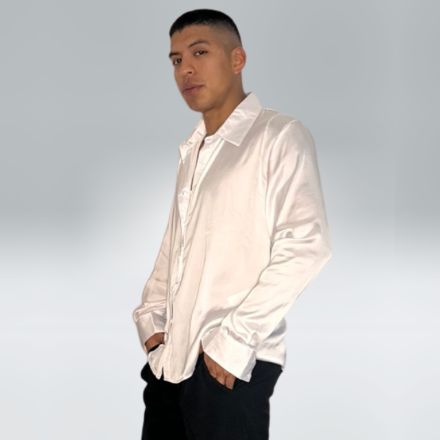 man wearing a fashionable and eco-friendly unisex shirt