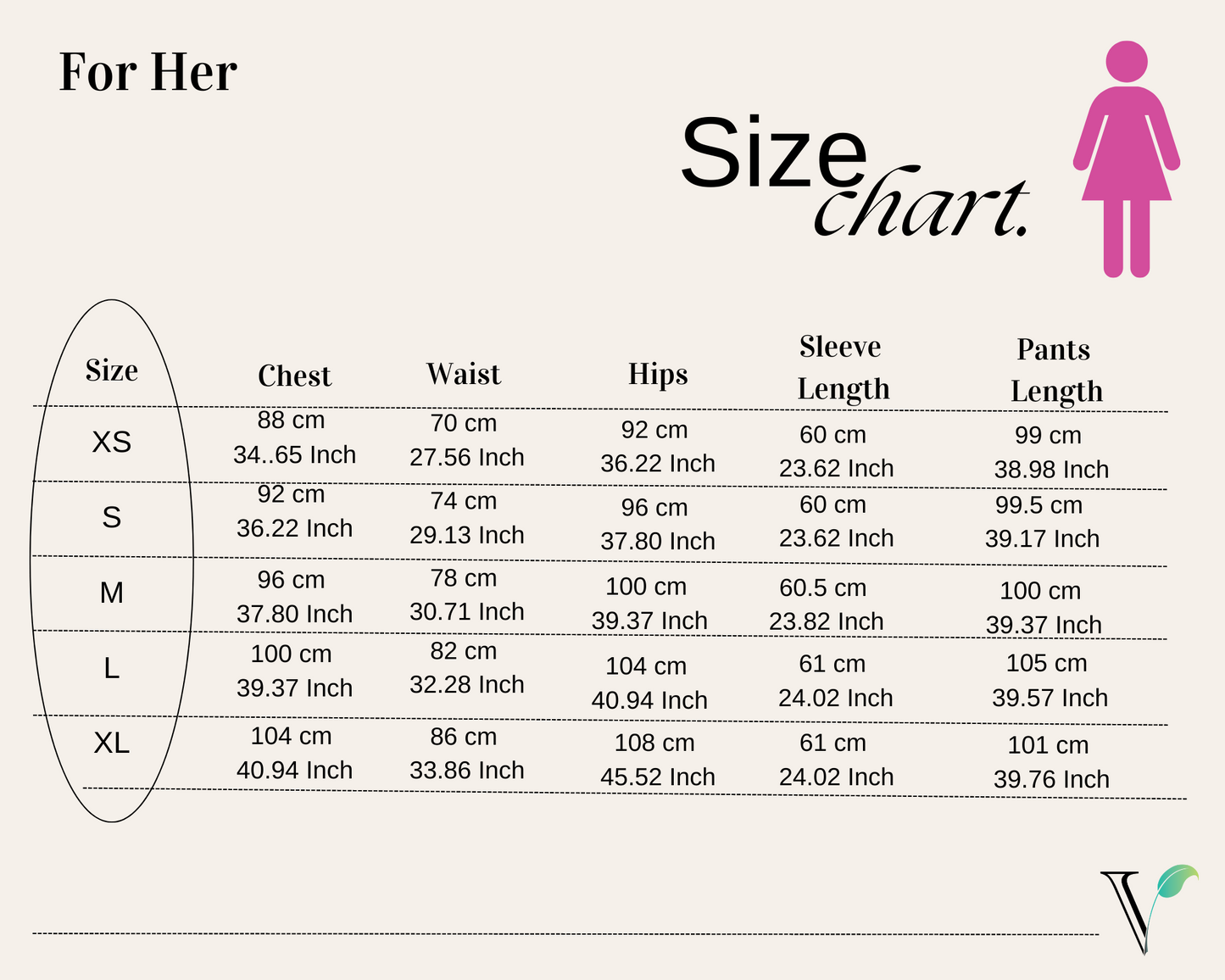 VIVRE' Size Chart women